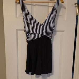Striped Black and White Tankini Top
